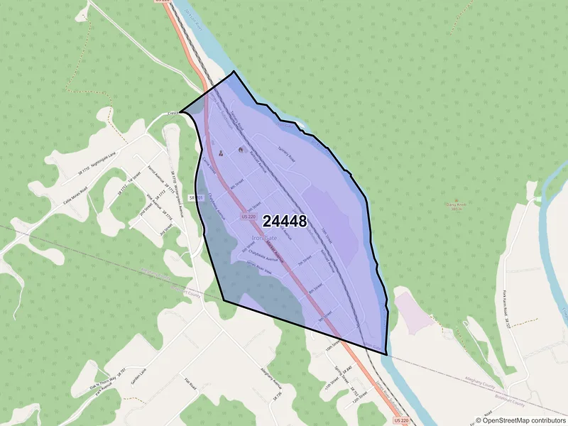 Map of Iron Gate, Virginia and ZIP codes