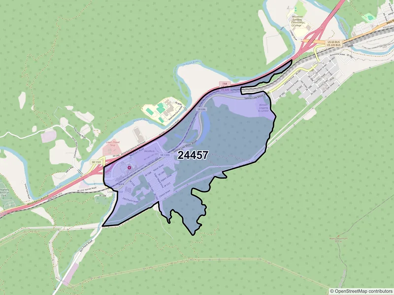 Map of Low Moor, Virginia and ZIP codes