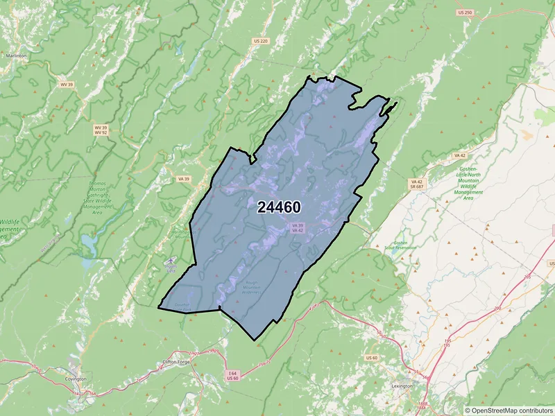 Map of Millboro, Virginia and ZIP codes