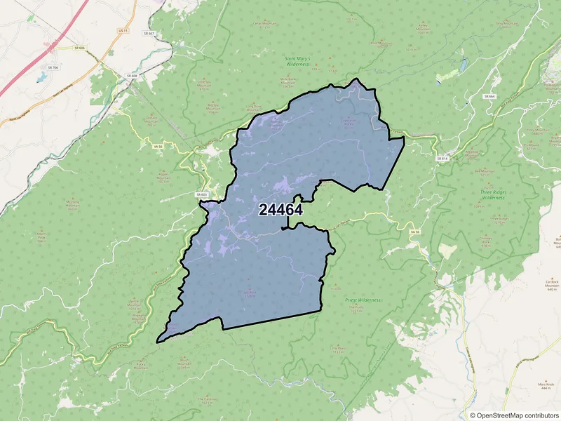 Map of ZIP Code 24464 — Montebello, VA
