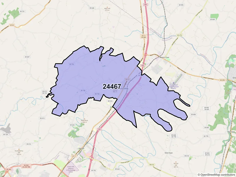 Map of ZIP Code 24467 — Mount Sidney, VA