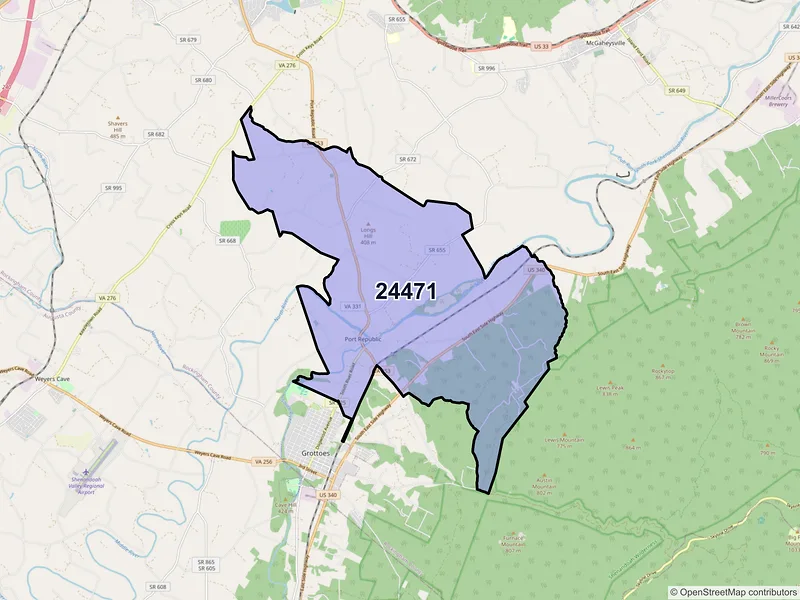 Map of Port Republic, Virginia and ZIP codes