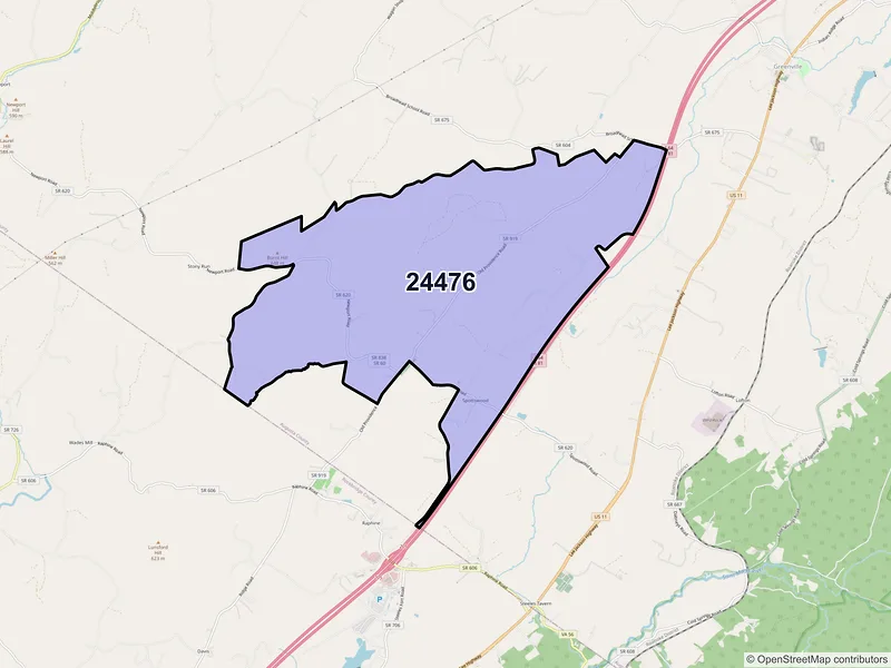 Map of ZIP Code 24476 — Steeles Tavern, VA