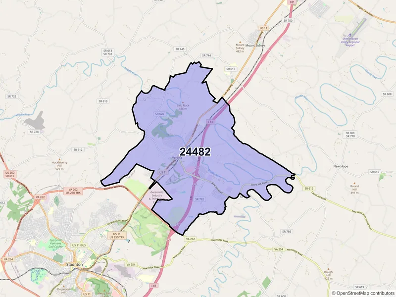Map of ZIP Code 24482 — Verona, VA
