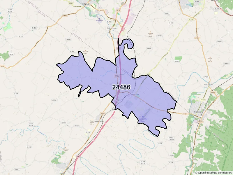 Map of ZIP Code 24486 — Weyers Cave, VA