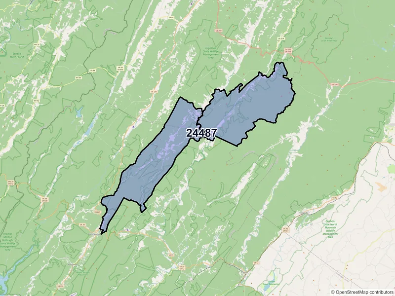 Map of ZIP Code 24487 — Williamsville, VA
