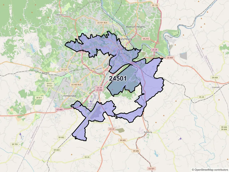 Map of ZIP Code 24501 — Lynchburg, VA