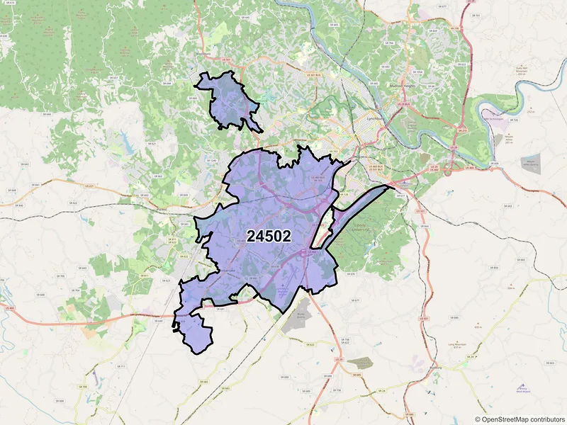 Map of ZIP Code 24502 — Lynchburg, VA