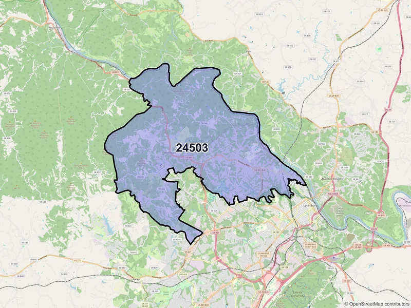 Map of ZIP Code 24503 — Lynchburg, VA