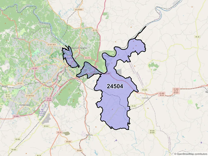 Map of ZIP Code 24504 — Lynchburg, VA