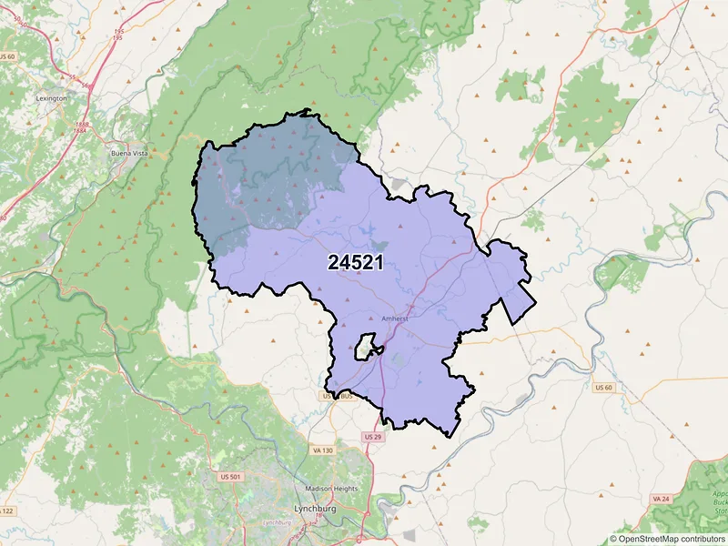 Map of ZIP Code 24521 — Amherst, VA