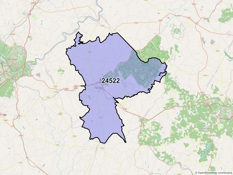 Map of ZIP Code 24522 — Appomattox, VA