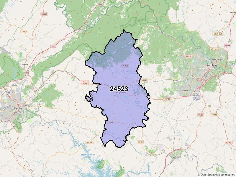 Map of ZIP Code 24523 — Bedford, VA