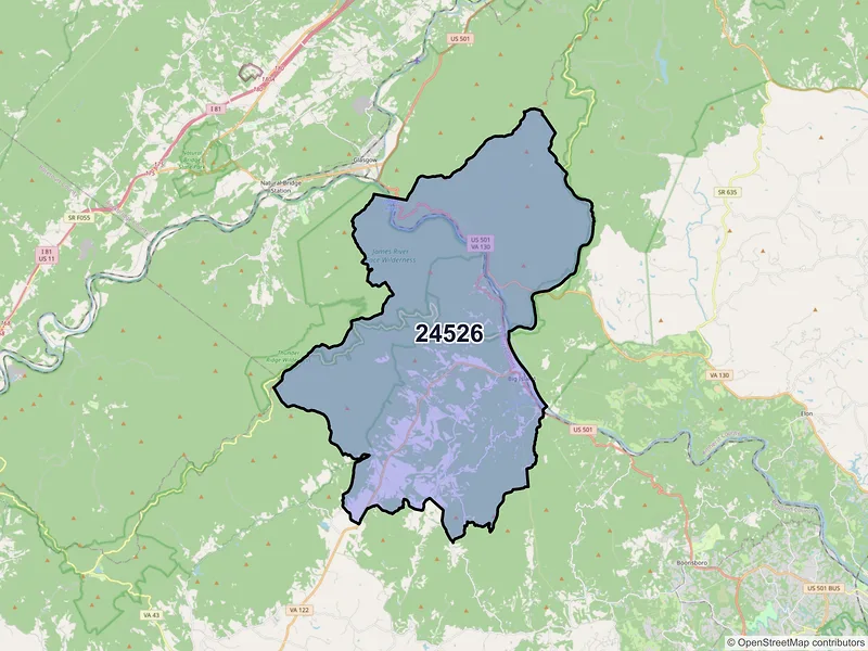 Map of ZIP Code 24526 — Big Island, VA