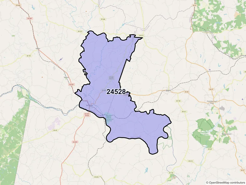 Map of ZIP Code 24528 — Brookneal, VA