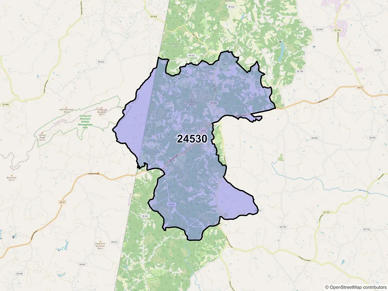 Map of ZIP Code 24530 — Callands, VA
