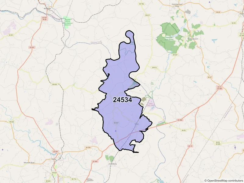 Map of ZIP Code 24534 — Clover, VA