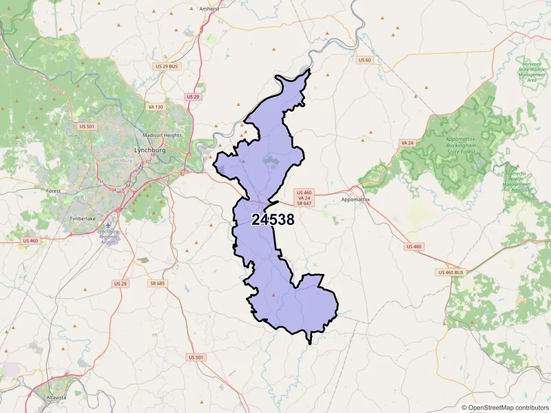 Map of ZIP Code 24538 — Concord, VA