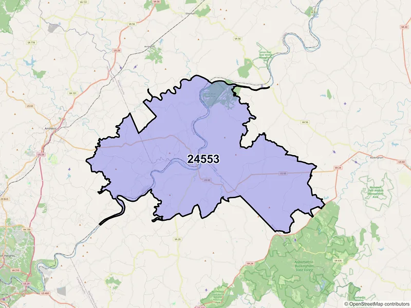 Map of ZIP Code 24553 — Gladstone, VA