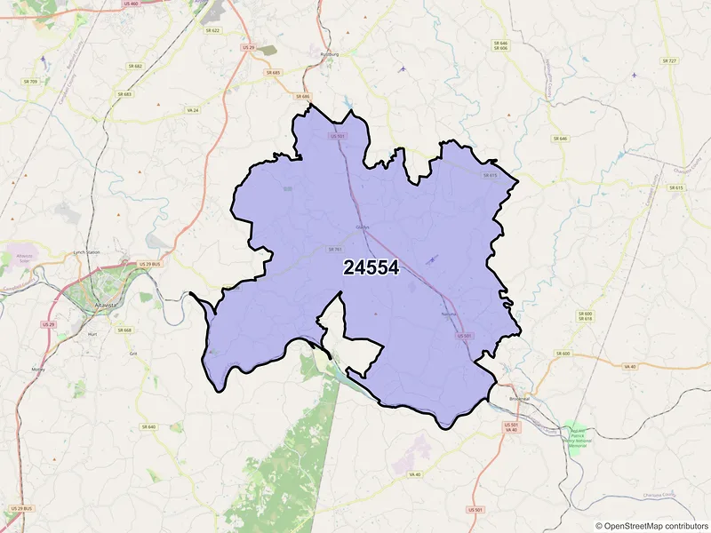 Map of ZIP Code 24554 — Gladys, VA