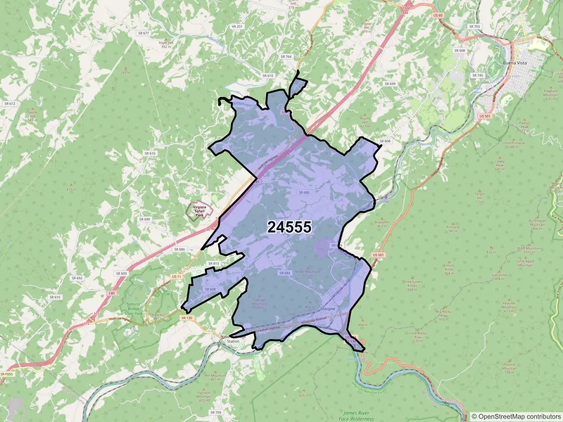 Map of ZIP Code 24555 — Glasgow, VA
