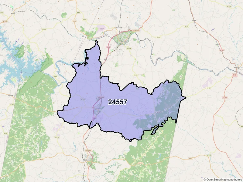 Map of ZIP Code 24557 — Gretna, VA