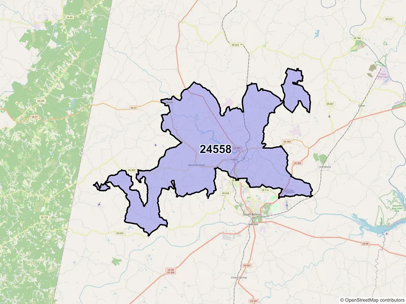 Map of ZIP Code 24558 — Halifax, VA