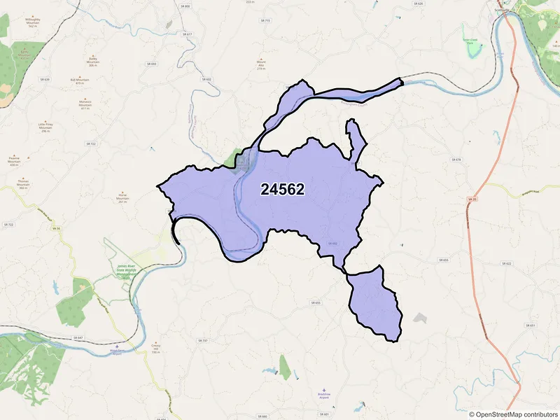 Map of ZIP Code 24562 — Howardsville, VA
