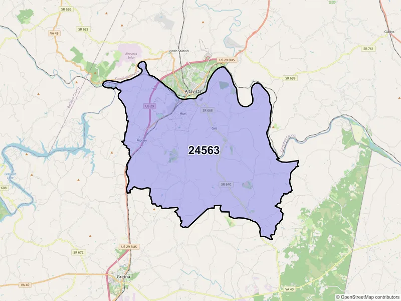 Map of ZIP Code 24563 — Hurt, VA