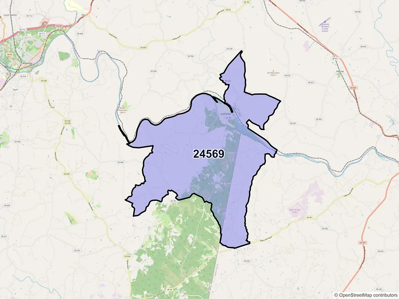 Map of Long Island, Virginia and ZIP codes