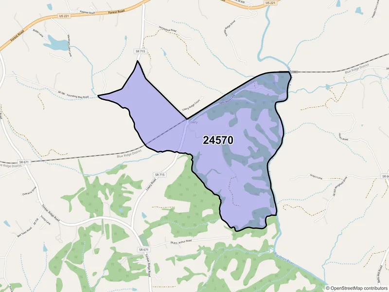 Map of ZIP Code 24570 — Lowry, VA