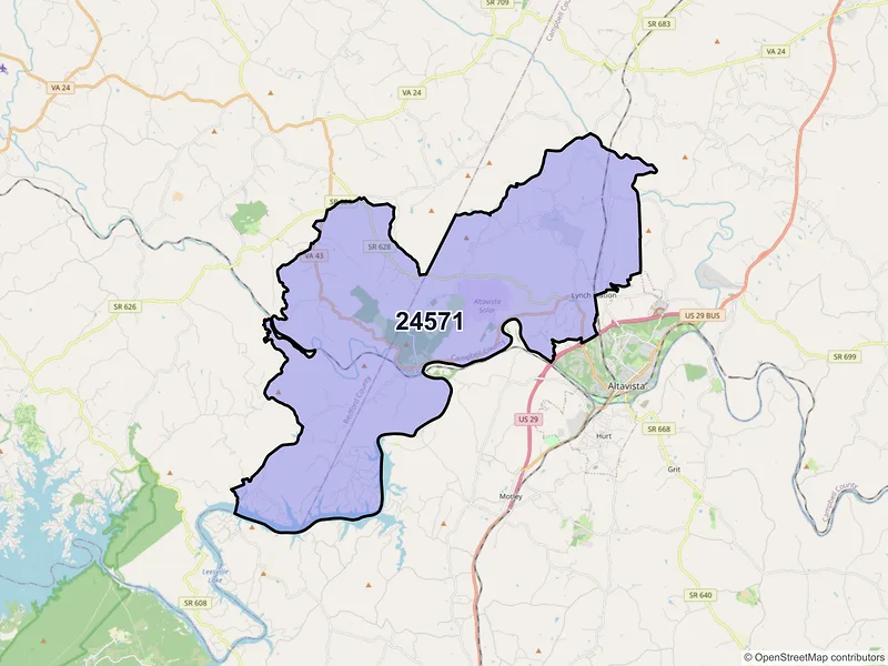 Map of ZIP Code 24571 — Lynch Station, VA