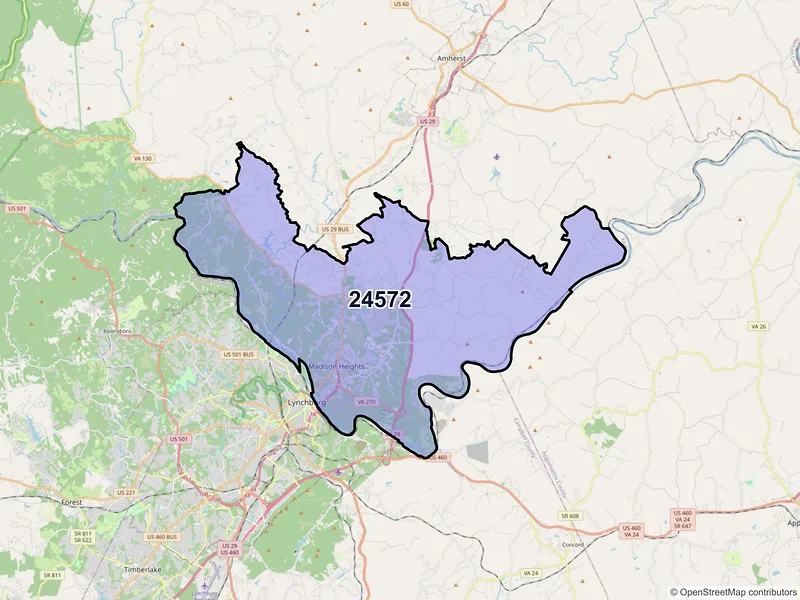Map of ZIP Code 24572 — Madison Heights, VA