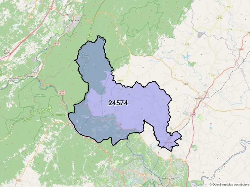 Map of ZIP Code 24574 — Monroe, VA