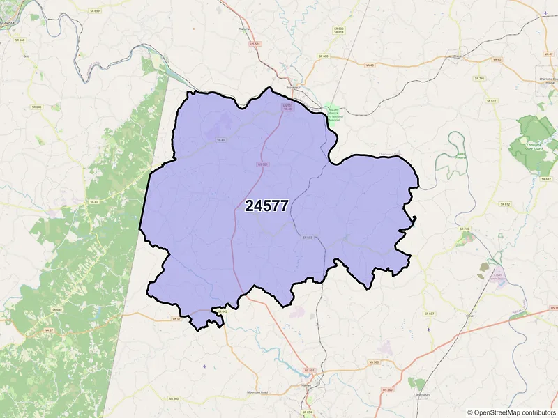 Map of ZIP Code 24577 — Nathalie, VA