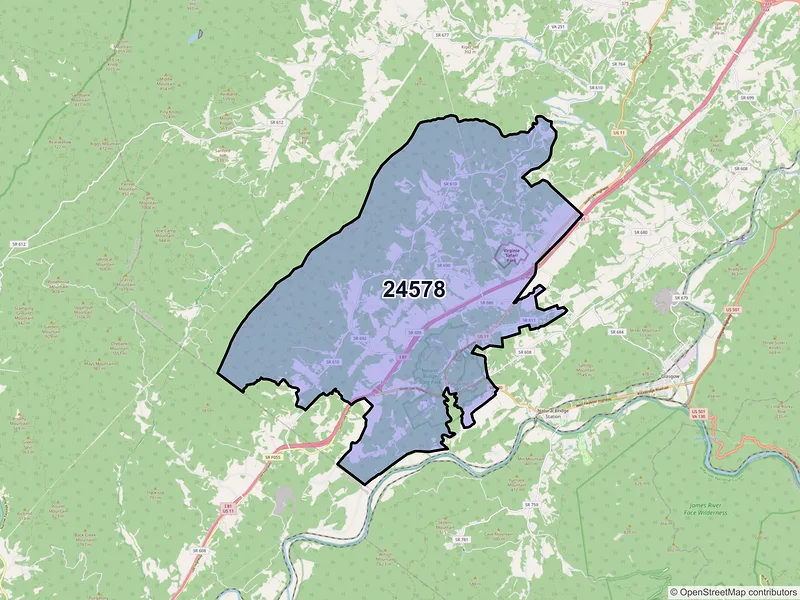 Map of ZIP Code 24578 — Natural Bridge, VA
