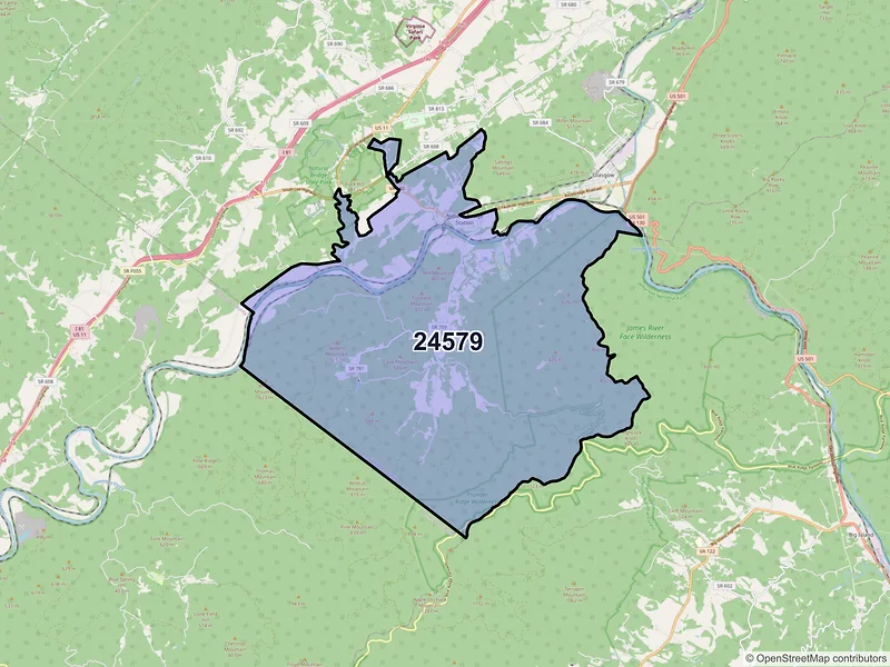 Map of ZIP Code 24579 — Natural Bridge Station, VA