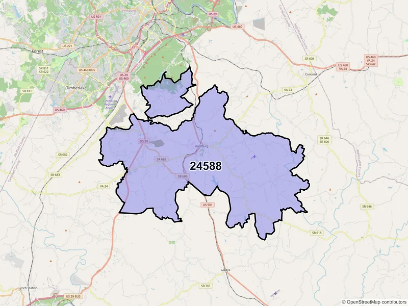 Map of ZIP Code 24588 — Rustburg, VA