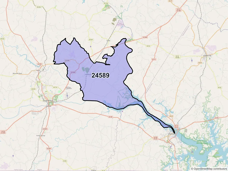 Map of ZIP Code 24589 — Scottsburg, VA