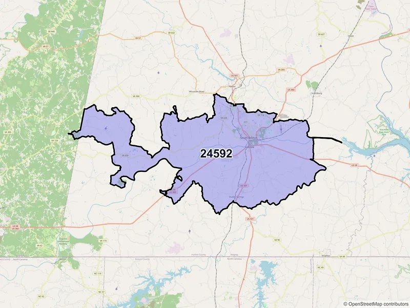 Map of ZIP Code 24592 — South Boston, VA