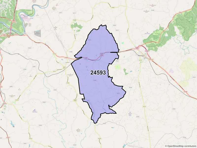 Map of ZIP Code 24593 — Spout Spring, VA