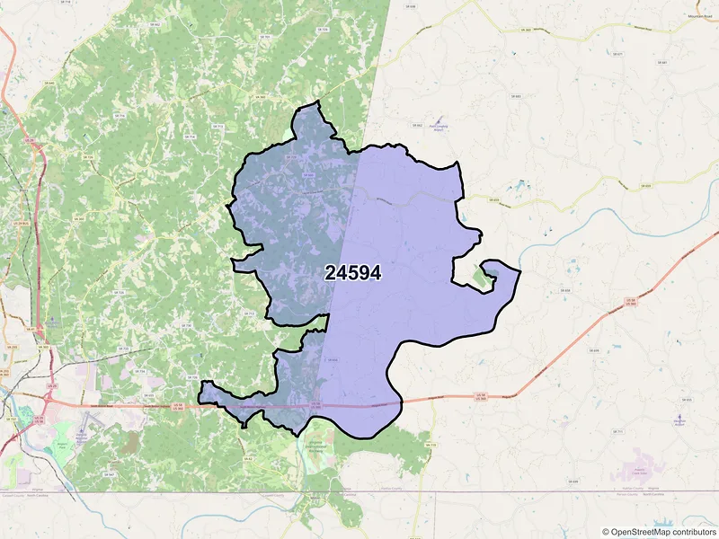 Map of ZIP Code 24594 — Sutherlin, VA