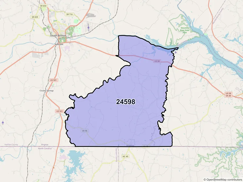 Map of ZIP Code 24598 — Virgilina, VA
