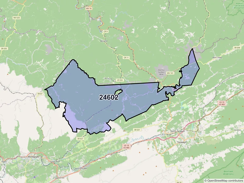 Map of ZIP Code 24602 — Bandy, VA