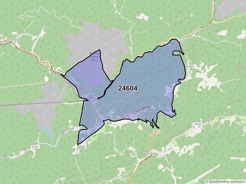 Map of Bishop, Virginia and ZIP codes