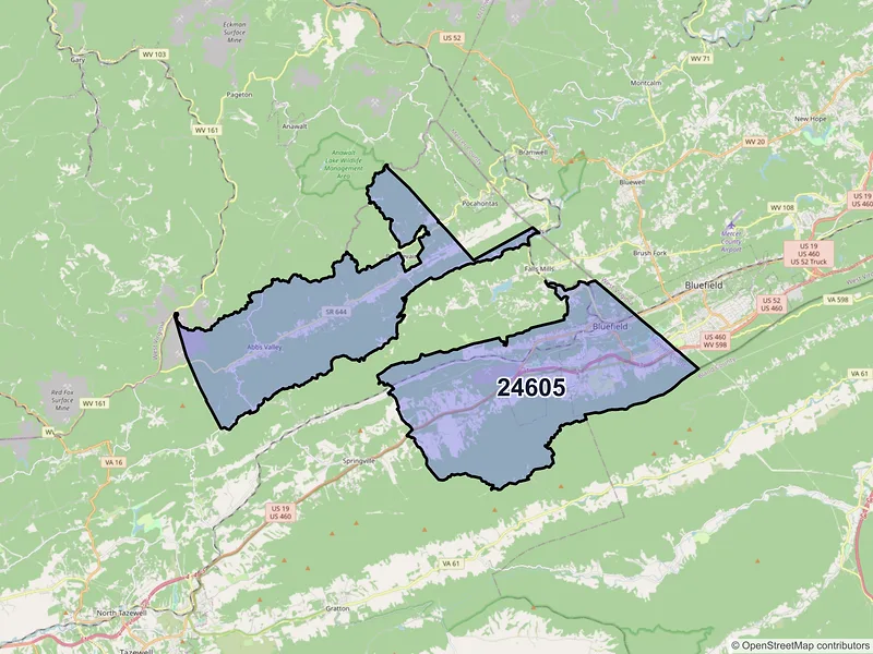 Map of ZIP Code 24605 — Bluefield, VA