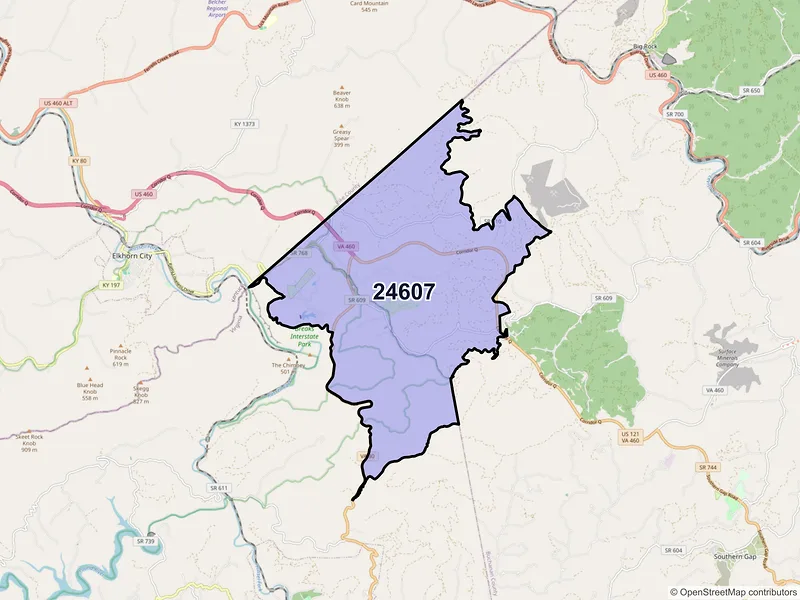 Map of Breaks, Virginia and ZIP codes