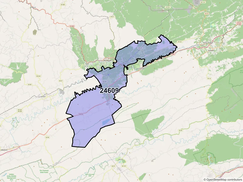 Map of ZIP Code 24609 — Cedar Bluff, VA