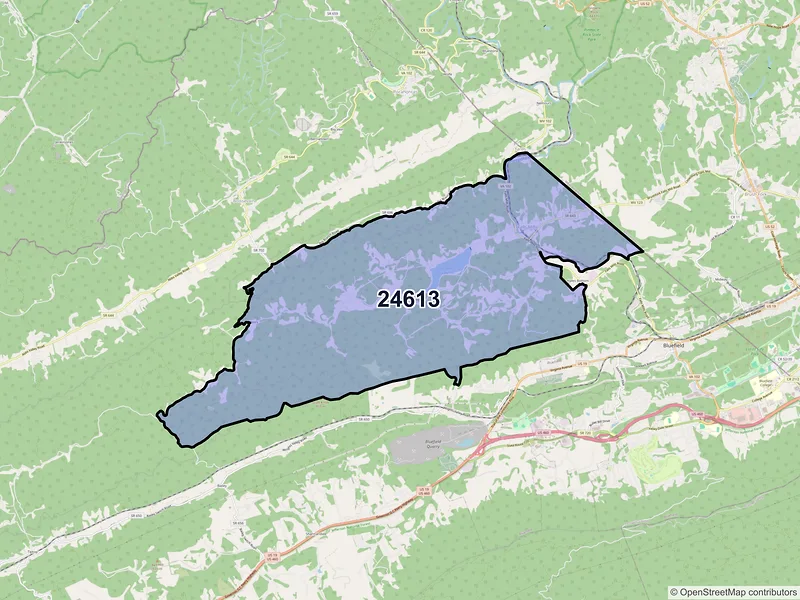 Map of ZIP Code 24613 — Falls Mills, VA