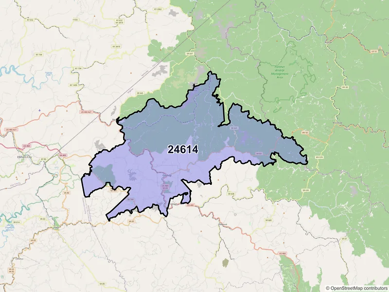 Map of Grundy, Virginia and ZIP codes